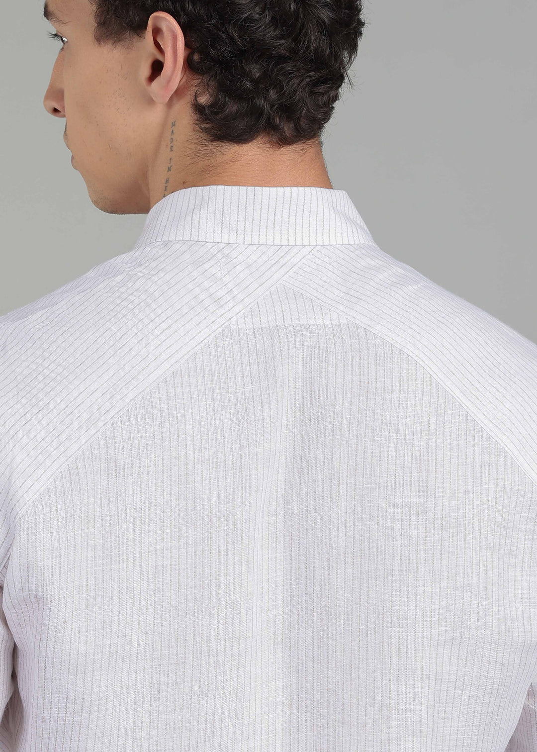 Camden - Pure Linen Full Sleeve Shirt with Asymmetrical Yoke - Brown Pinstripe