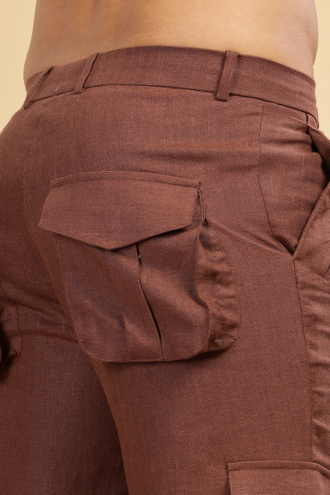 Linen Cargo Pants For Men - Amber Brown