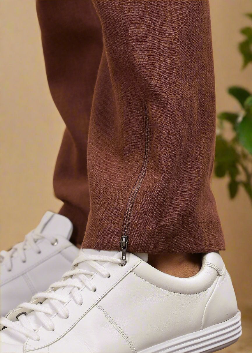 Linen Cargo Pants For Men - Amber Brown