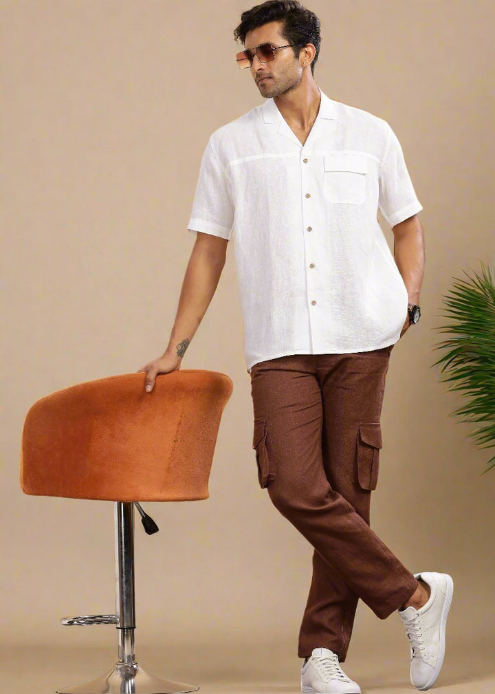 Linen Cargo Pants For Men - Amber Brown