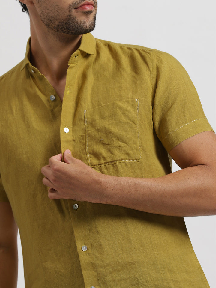 Charles - Pure Linen Half Sleeve Shirt - Sunburst Yellow (Factory Rescue)