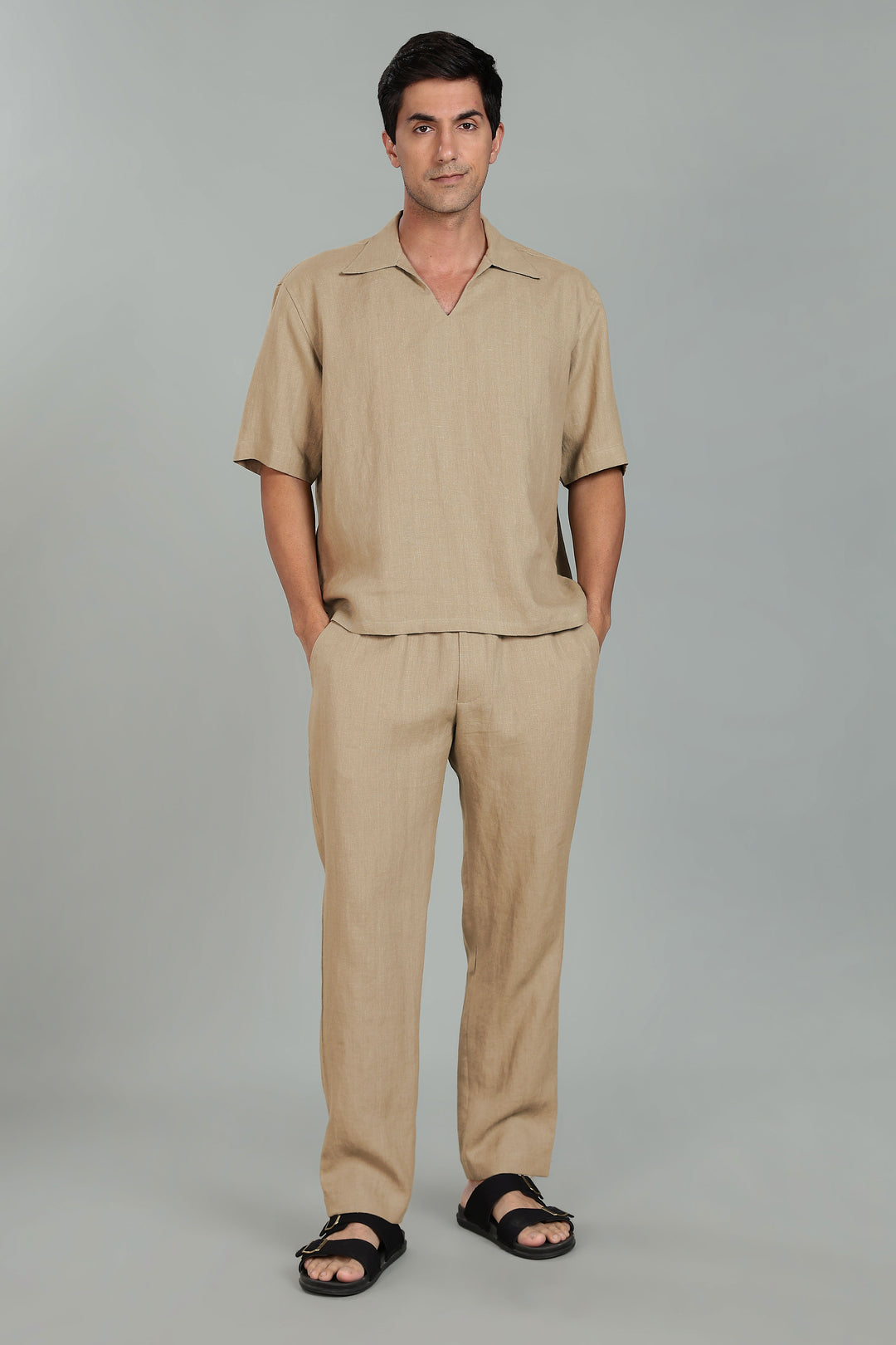 Cole - Pure Linen Oversized Pullover T shirt - Light Hazelnut Brown