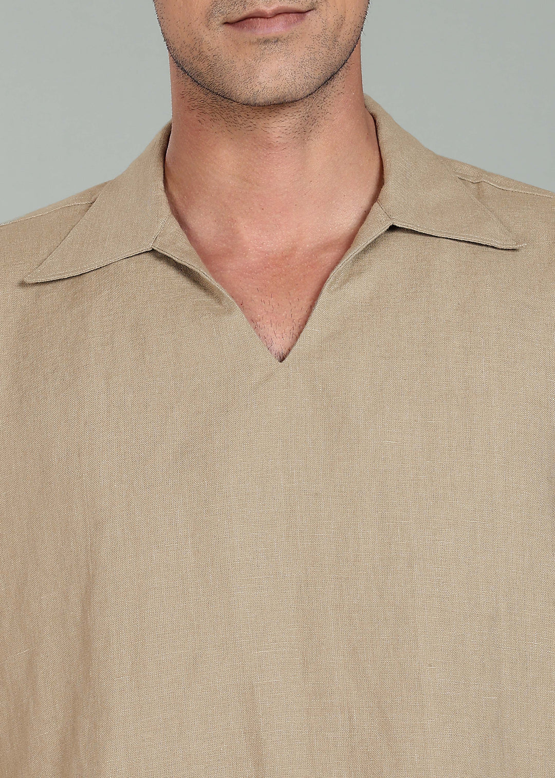 Cole - Pure Linen Oversized Pullover T shirt - Light Hazelnut Brown