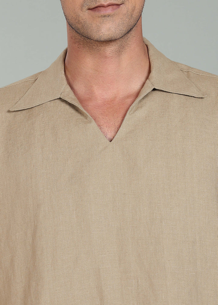Cole - Pure Linen Oversized Pullover T shirt - Light Hazelnut Brown