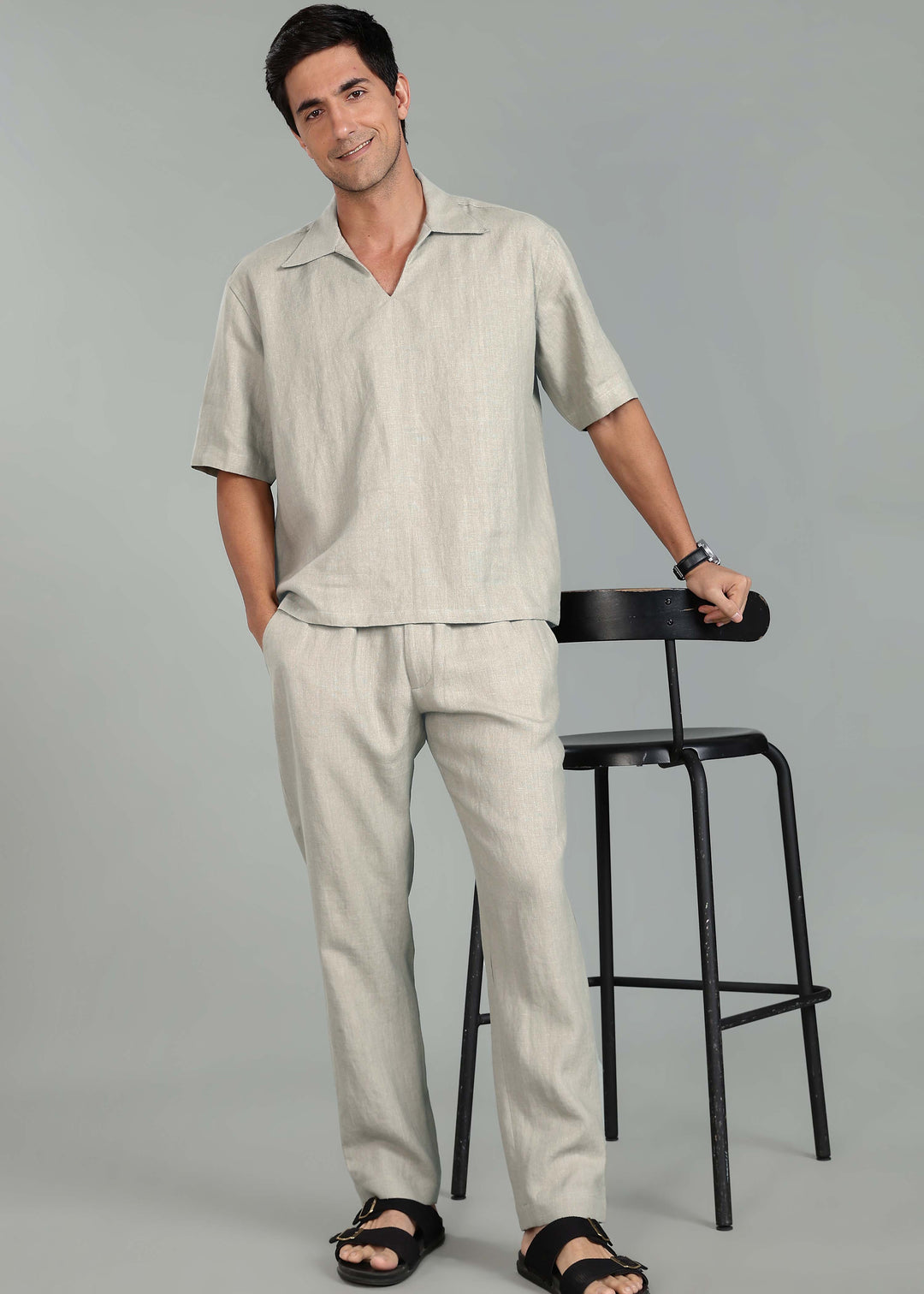 Ivo -  Pure Linen Casual Relaxed Elastic Pants - Powder Blue