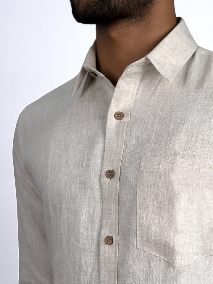 Harvey - Pure Linen Full Sleeve Shirt - Ecru