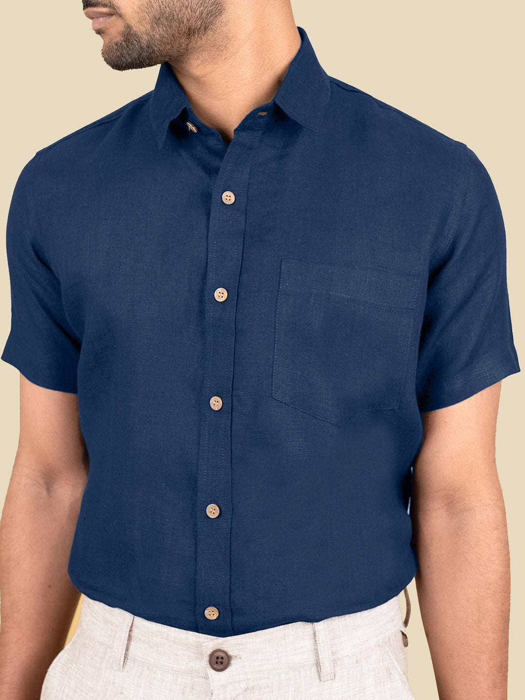 Harvey - Pure Linen Half Sleeve Shirt - Denim Blue
