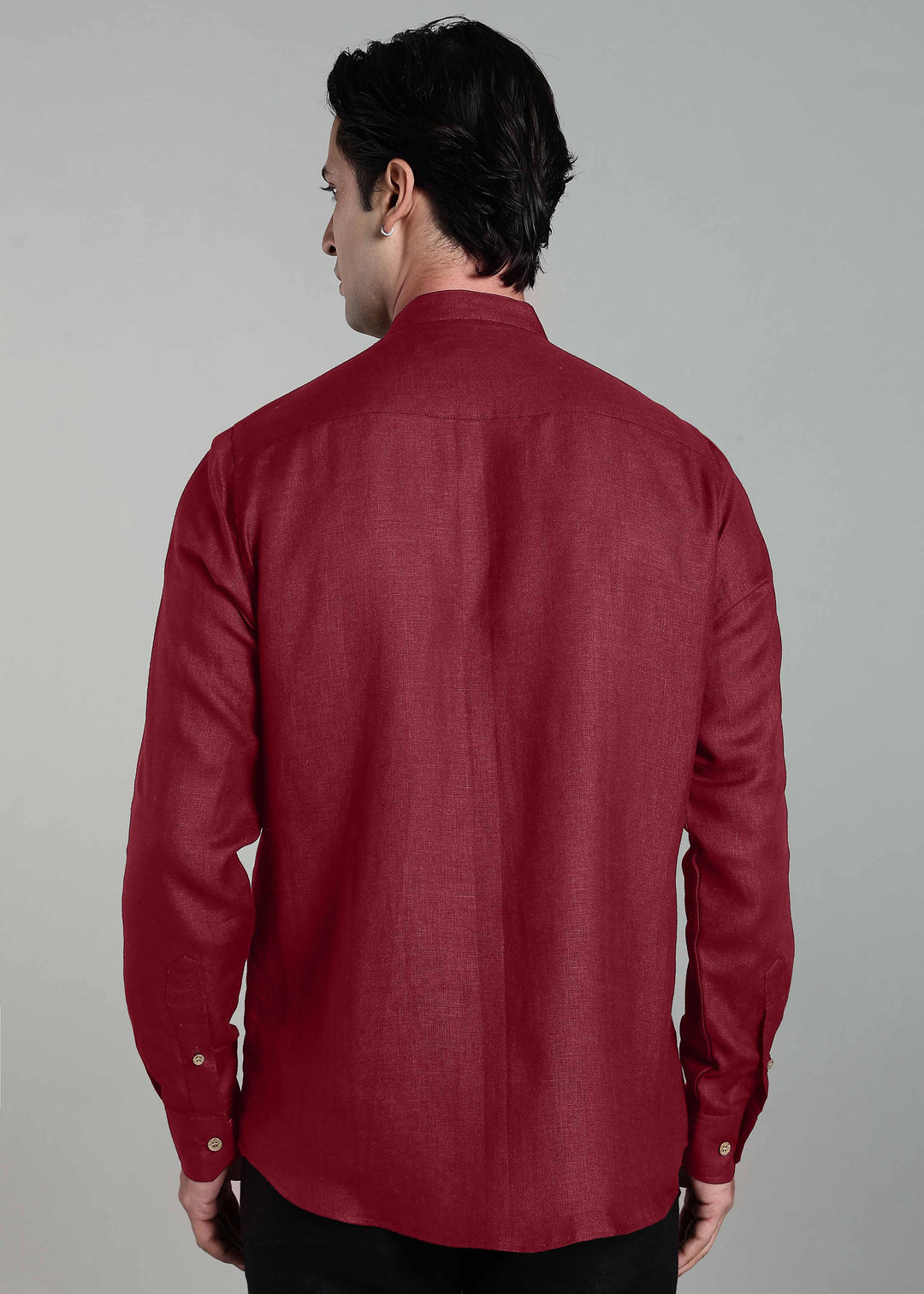 Craig - Pure Linen V Neck Full Sleeve Shirt - Red Wine