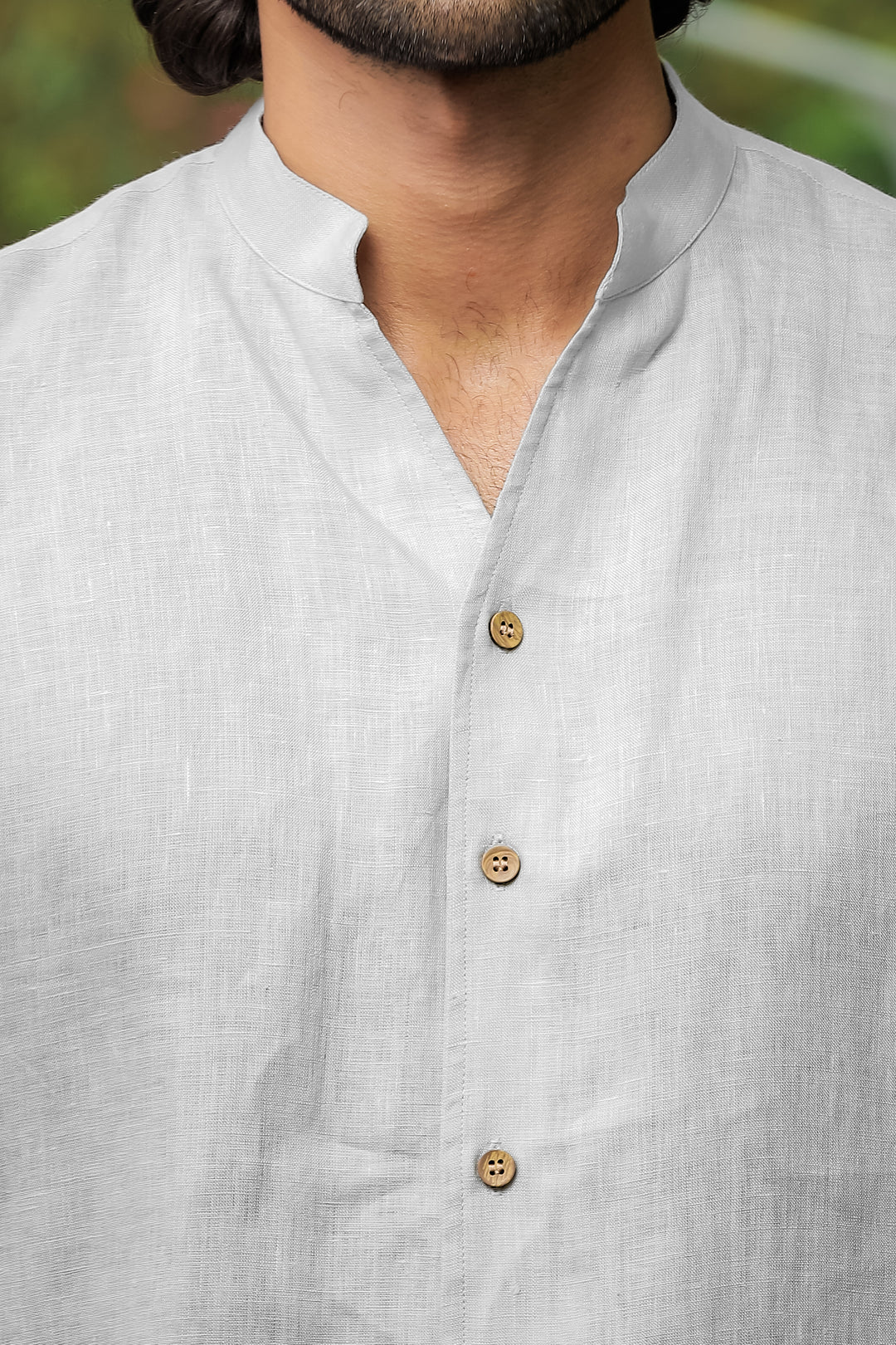 Craig - Pure Linen V Neck Full Sleeve Shirt - Light Grey