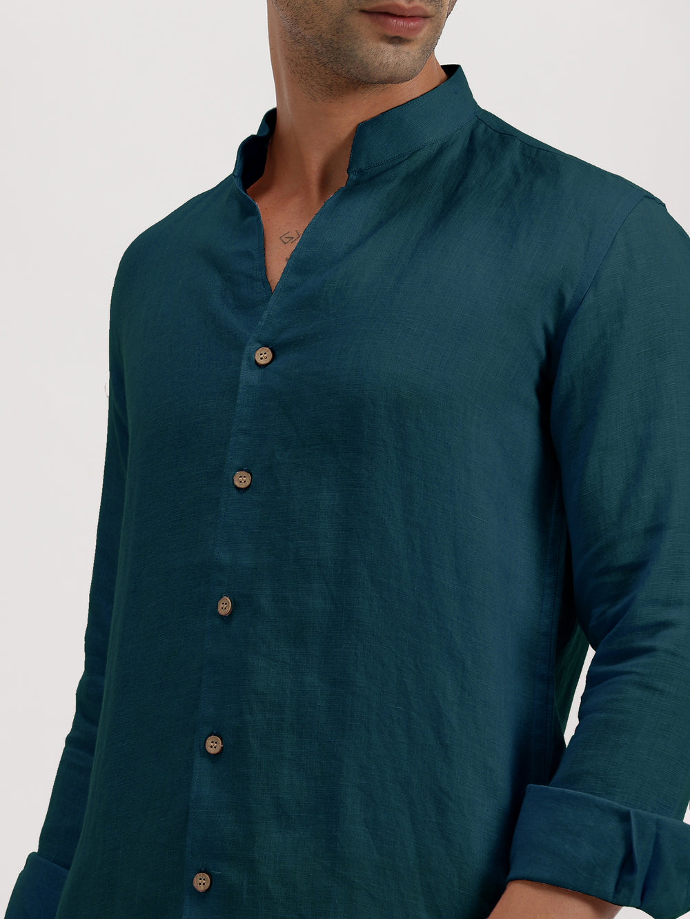 Craig - Pure Linen V Neck Full Sleeve Shirt - Midnight Blue
