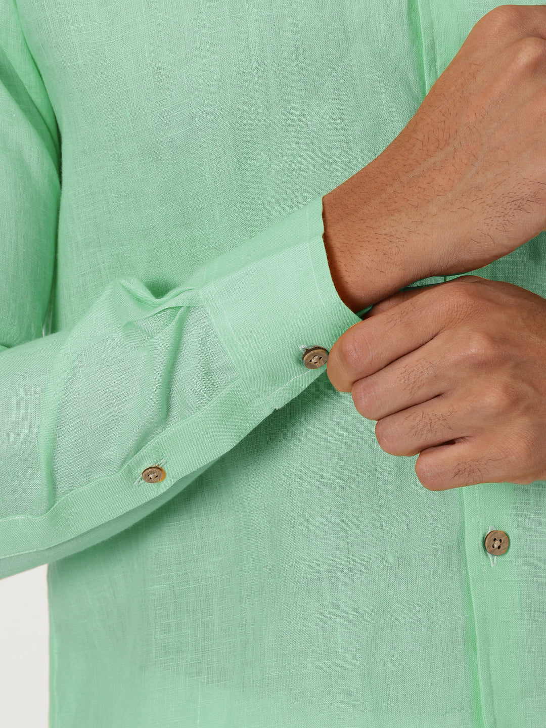 Craig - Pure Linen V Neck Full Sleeve Shirt - Mint Green