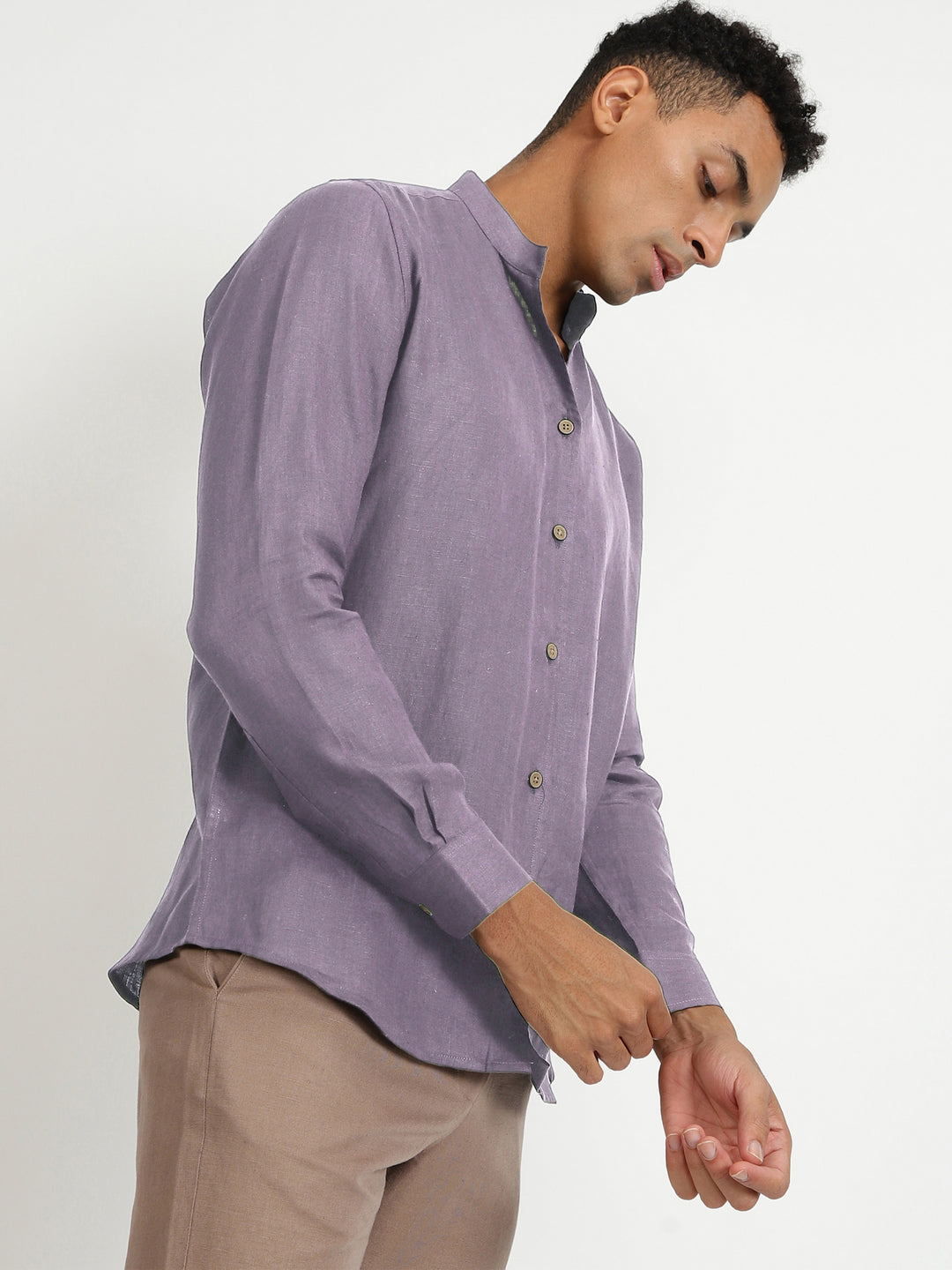 Craig - Pure Linen V Neck Full Sleeve Shirt - Misty Lilac