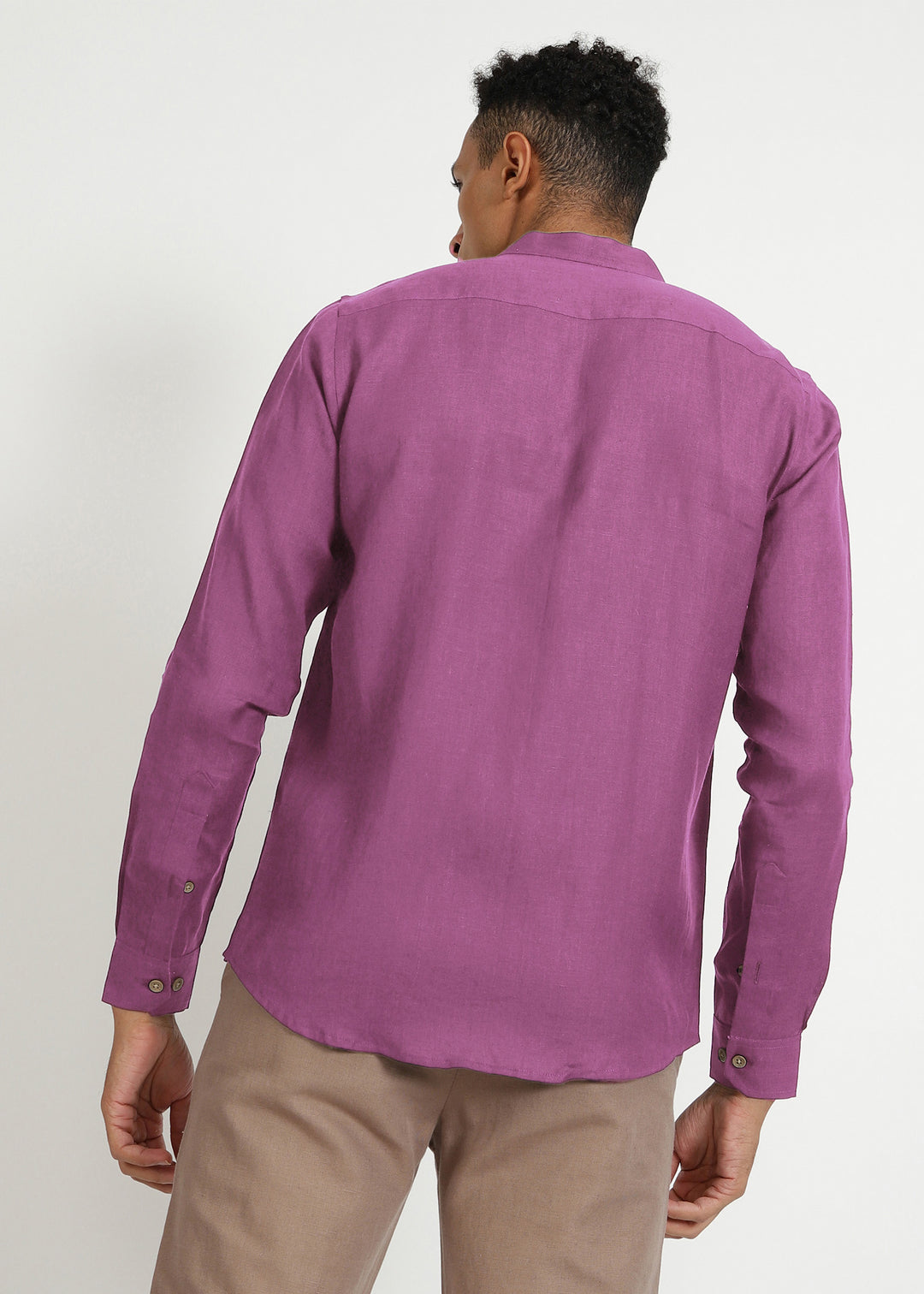 Craig - Pure Linen V Neck Full Sleeve Shirt - Berry Purple