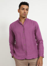 Craig - Pure Linen V Neck Full Sleeve Shirt - Berry Purple