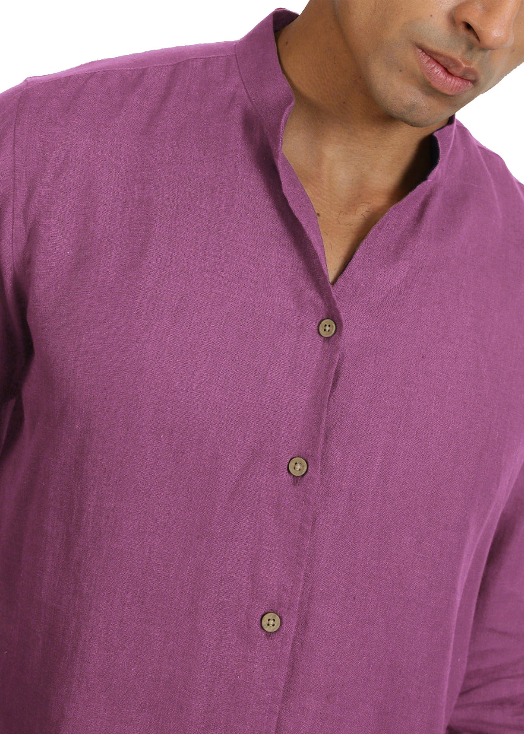 Craig - Pure Linen V Neck Full Sleeve Shirt - Berry Purple