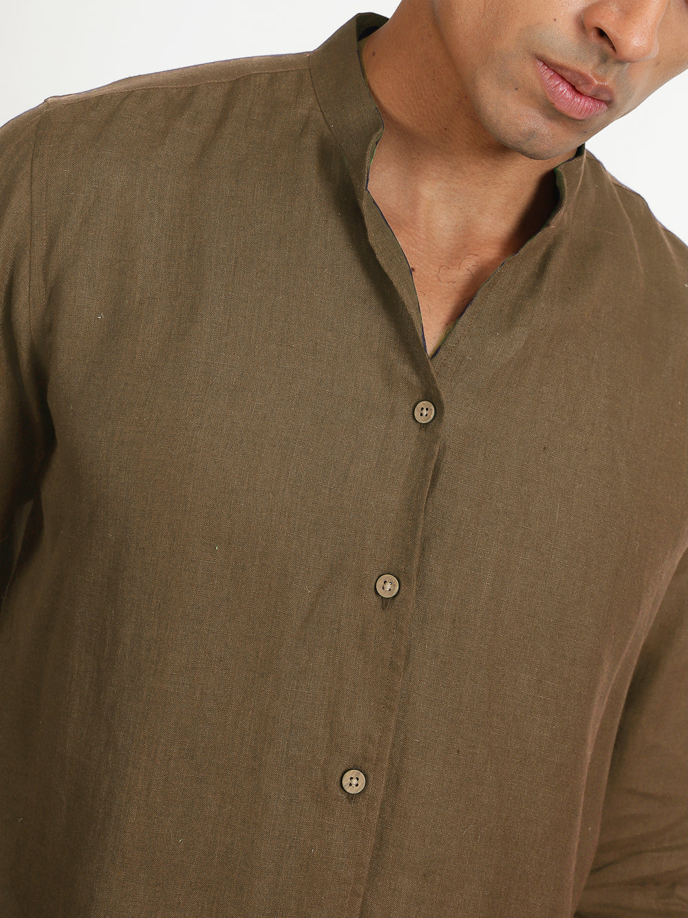 Craig - Pure Linen V Neck Full Sleeve Shirt - Hazelnut Brown