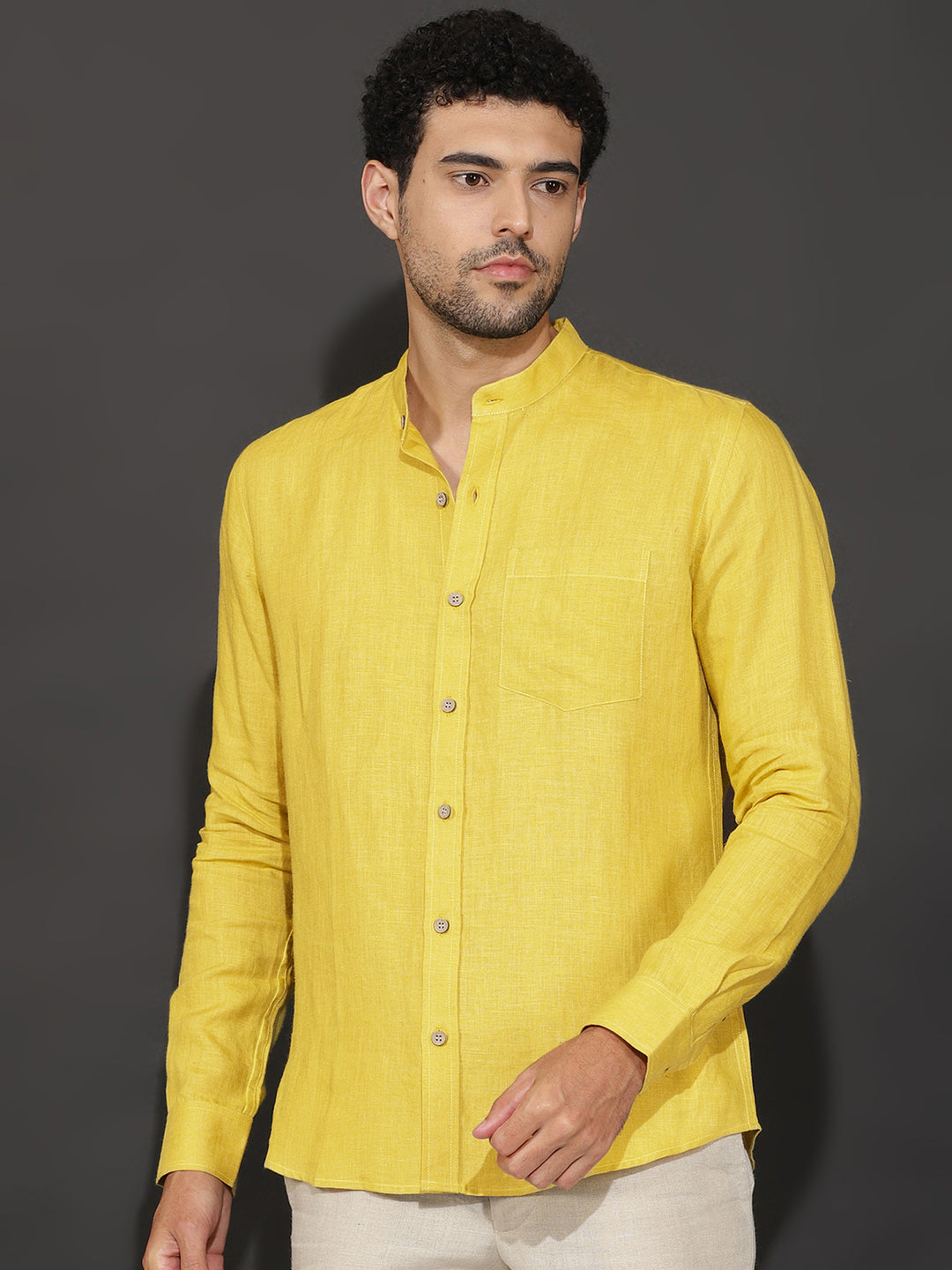 Cullen - Pure Linen Full Sleeve Shirt - Sunburst Yellow