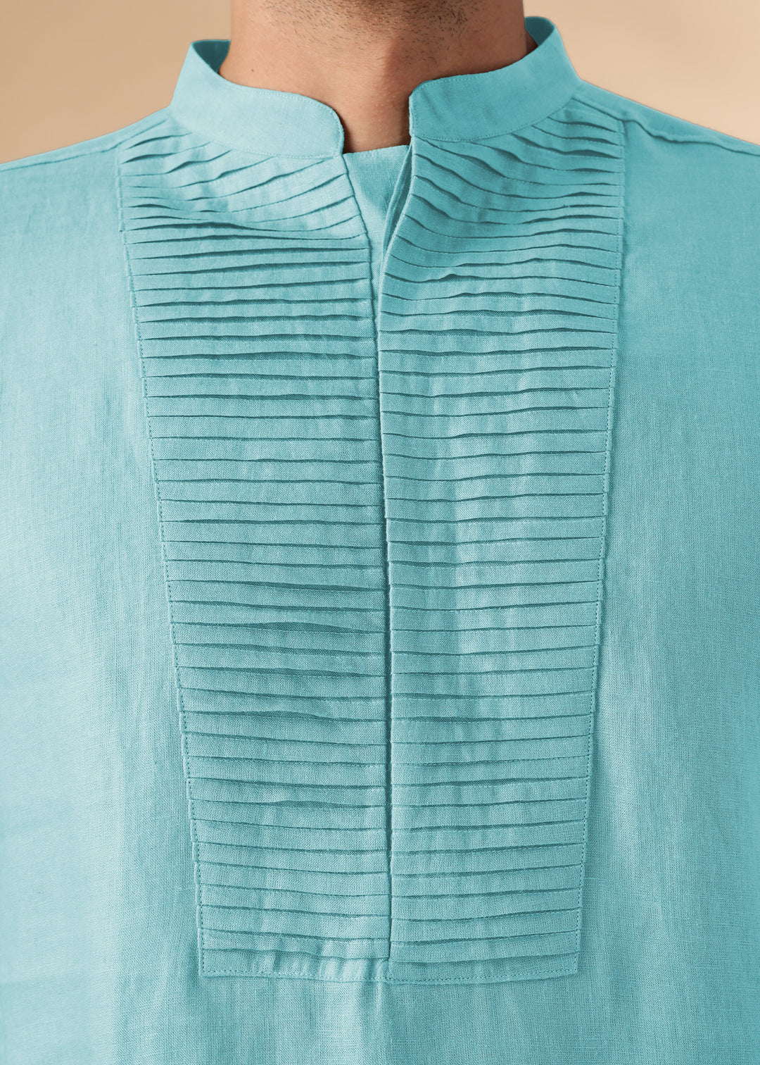 Nirva Kurta - Pure Linen Long Kurta with Space Tucks | Ice Blue