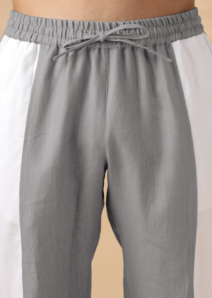 Duo - Pure Linen Panel Elastic Pants with Drawcord - Steel Grey