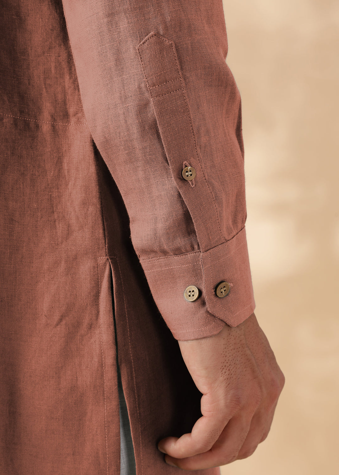 Nirva Kurta - Pure Linen Long Kurta with Space Tucks | Fondue Pink
