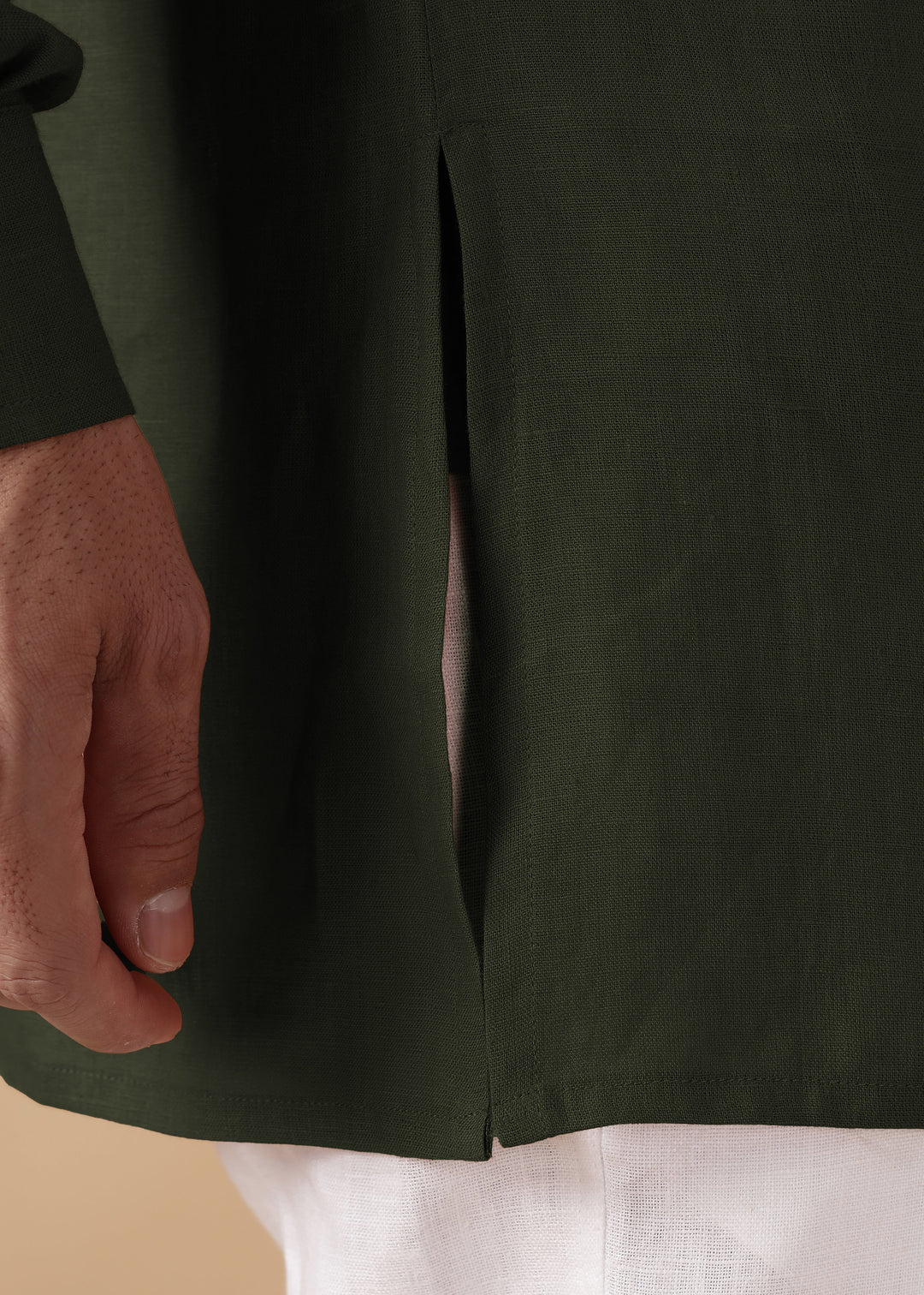 Taran Kurta - Half Placket Pure Linen Kurta - Moss Green