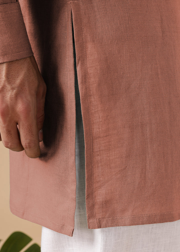 Nirva Kurta - Pure Linen Long Kurta with Space Tucks | Fondue Pink