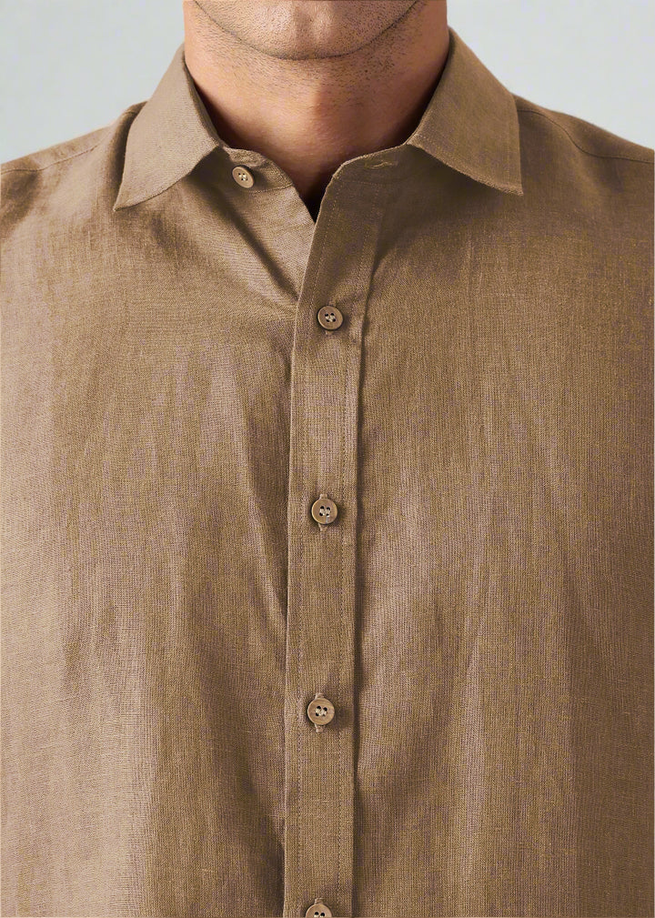 Ron - Pure Linen Full Sleeve Shirt - Mocha