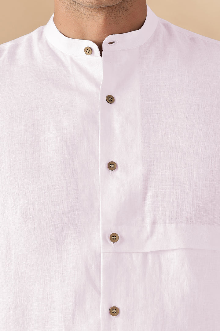 Drae Korean Shirt - Pure Linen Full Sleeve Shirt with Band Collar - Light Pink