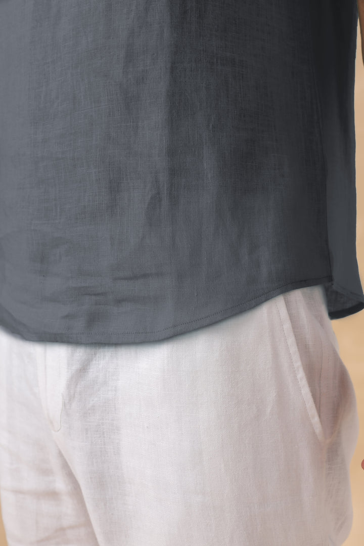 Morgan - Pure Linen Short Sleeve T-Shirt - Charcoal Grey