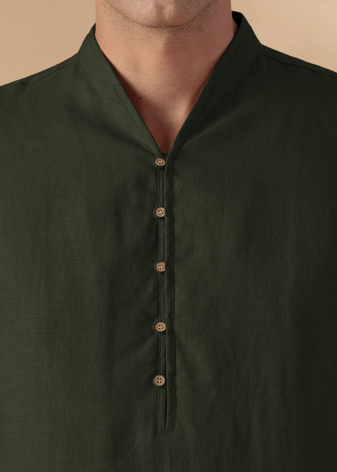 Taran Kurta - Half Placket Pure Linen Kurta - Moss Green