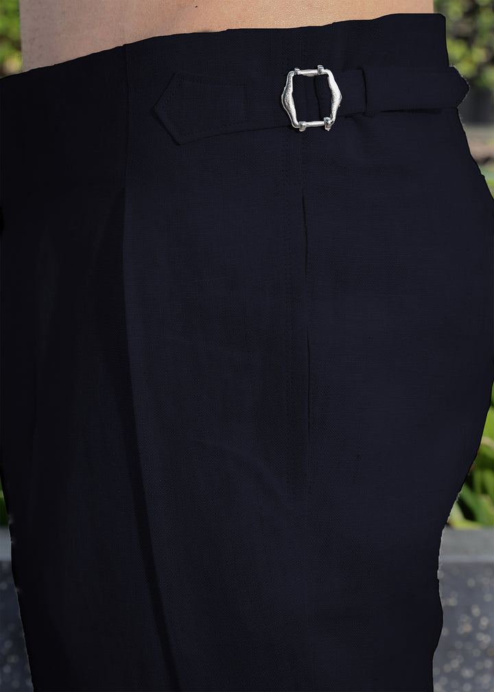 100% pure linen regal blue pants with a buckle