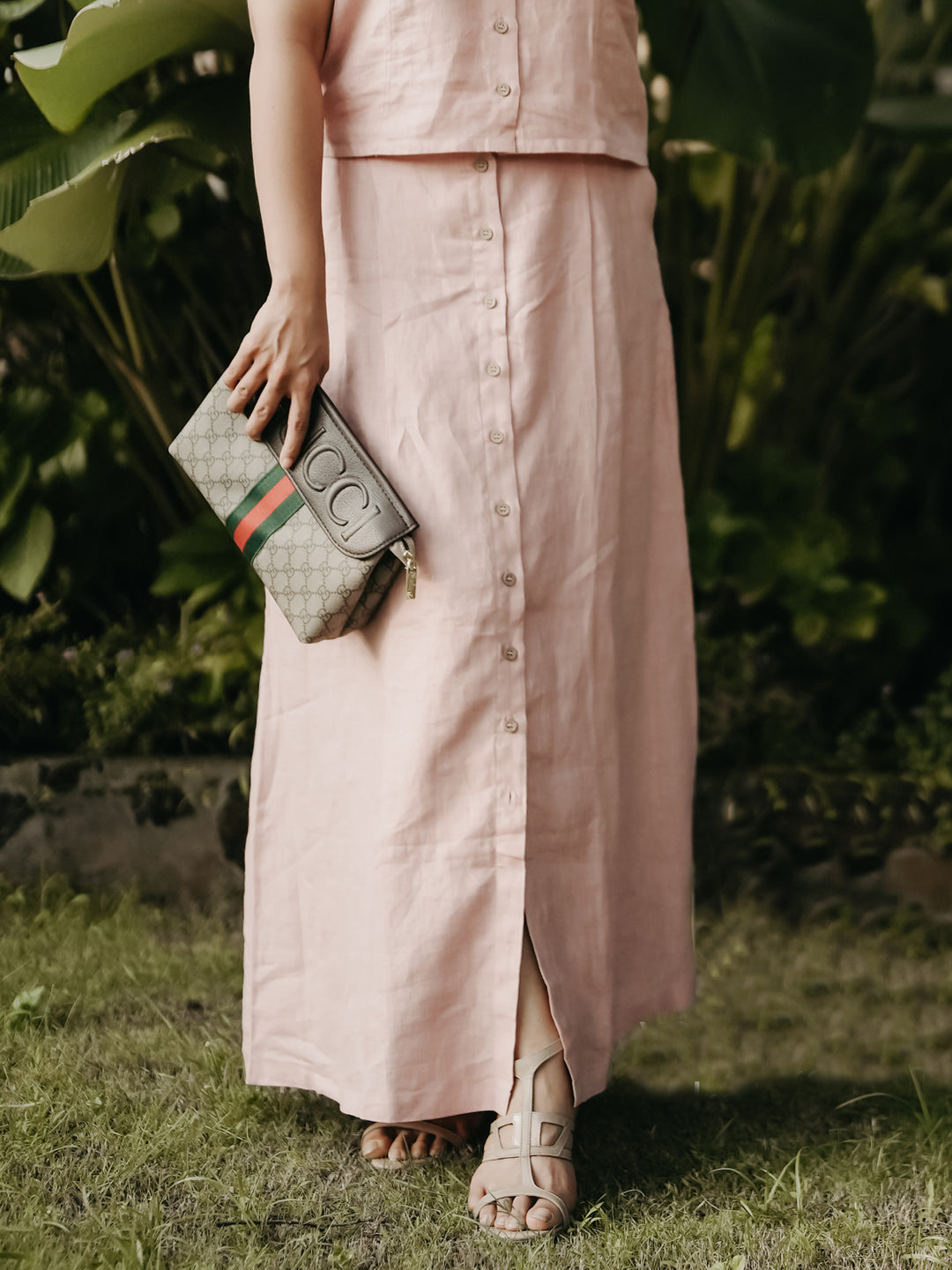 Dara - Pure Linen Sleeveless With Skirt Co-ord Set - Salmon Pink