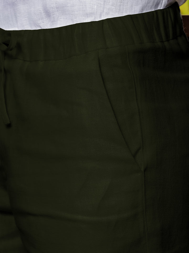 Draw String Pure Linen Shorts - Dark Green