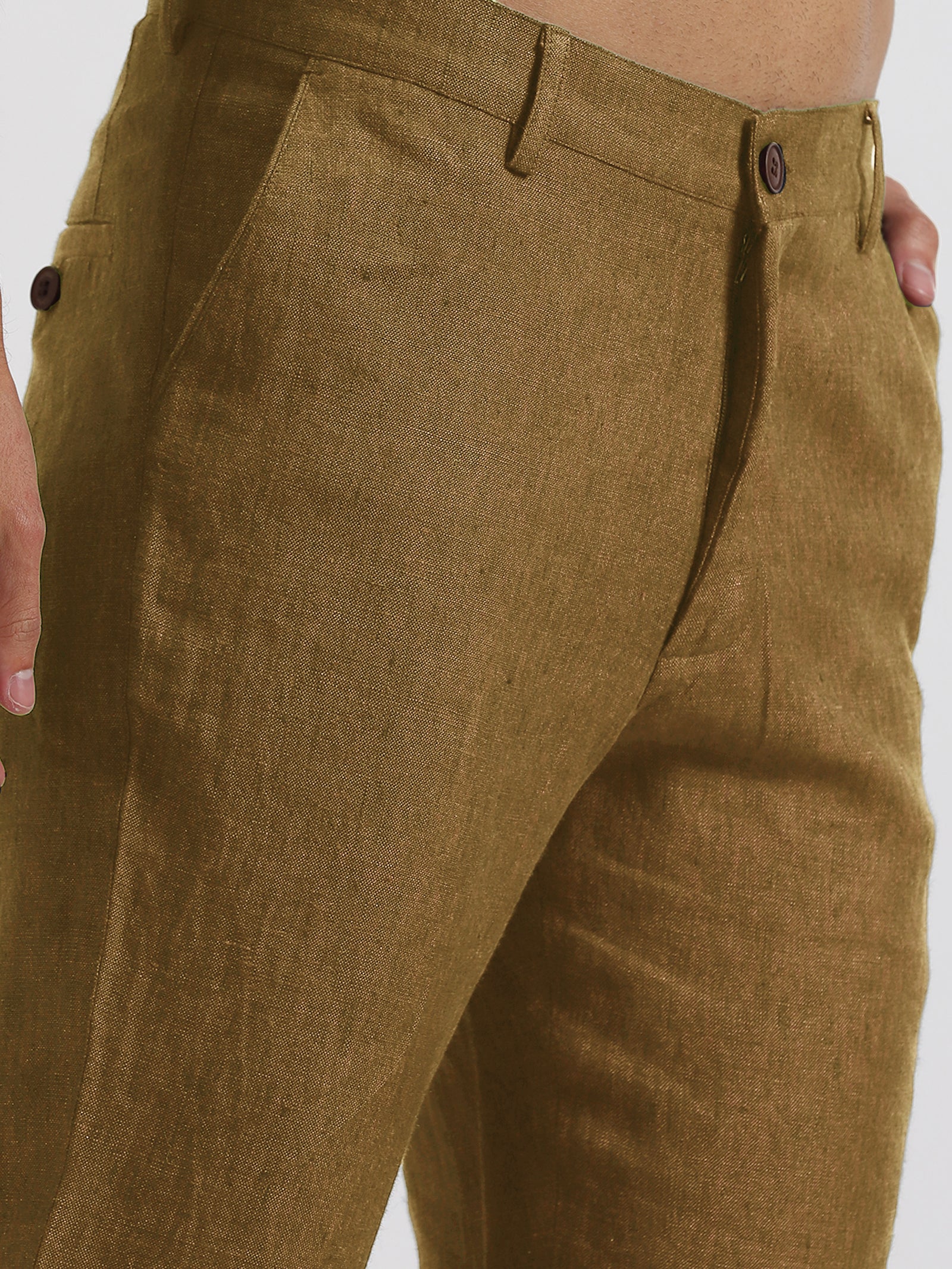 Chocolate | Laundered Linen Belted Trouser | Pure Collection