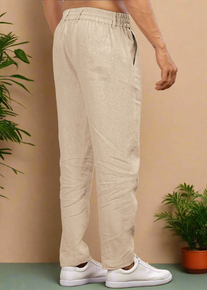 Drake - Pure Linen Trousers With Elastic Waist Band, Drawcord & Zipper - Ecru