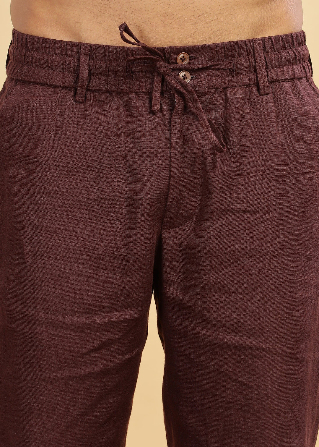 Drake - Pure Linen Trousers With Elastic Waist Band, Drawcord & Zipper - Maroon