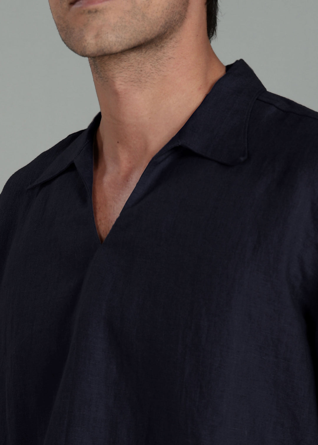 Duke - Pure Linen Oversized Pullover Long Sleeve T shirt - Regal Blue