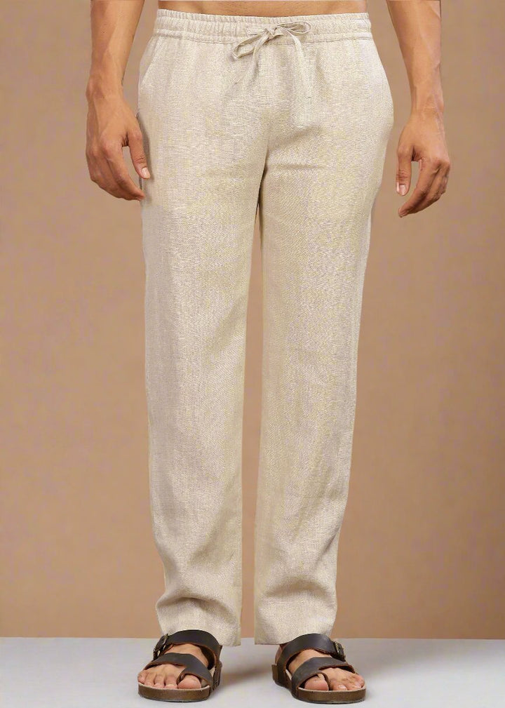 Kurta Pants - Pure Linen Kurta Pants For Men - Ecru