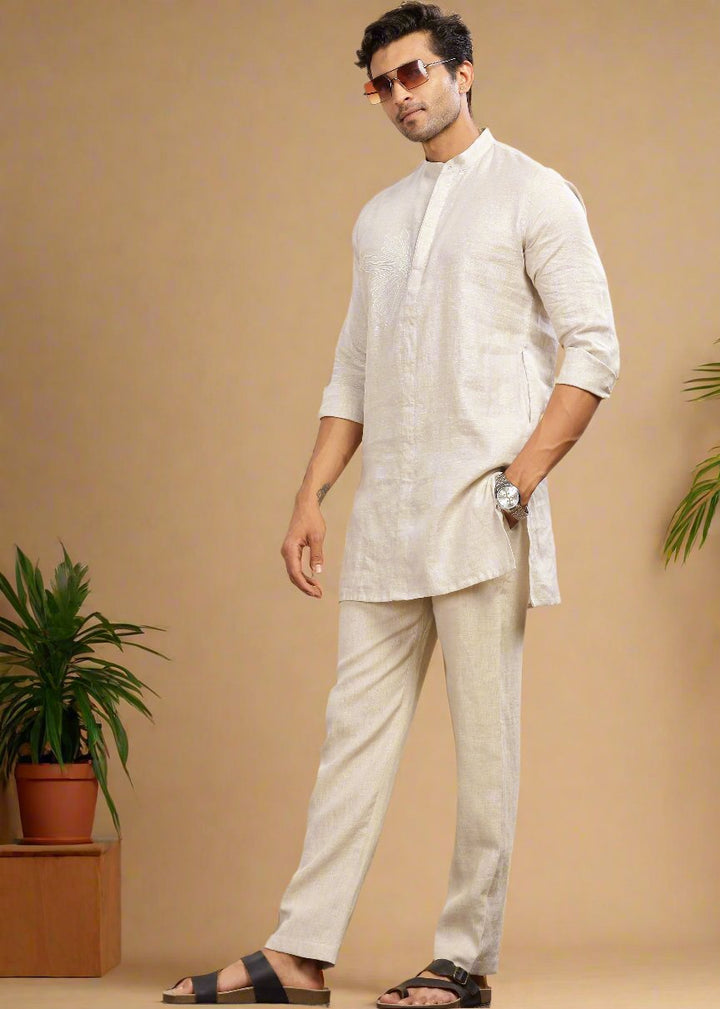 Kurta Pants - Pure Linen Kurta Pants For Men - Ecru