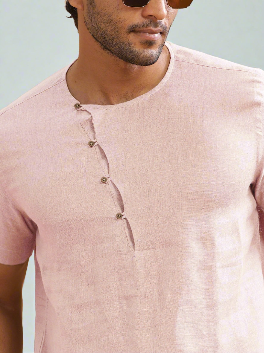 Evan - Pure Linen Short Sleeve T-Shirt - Light Pink