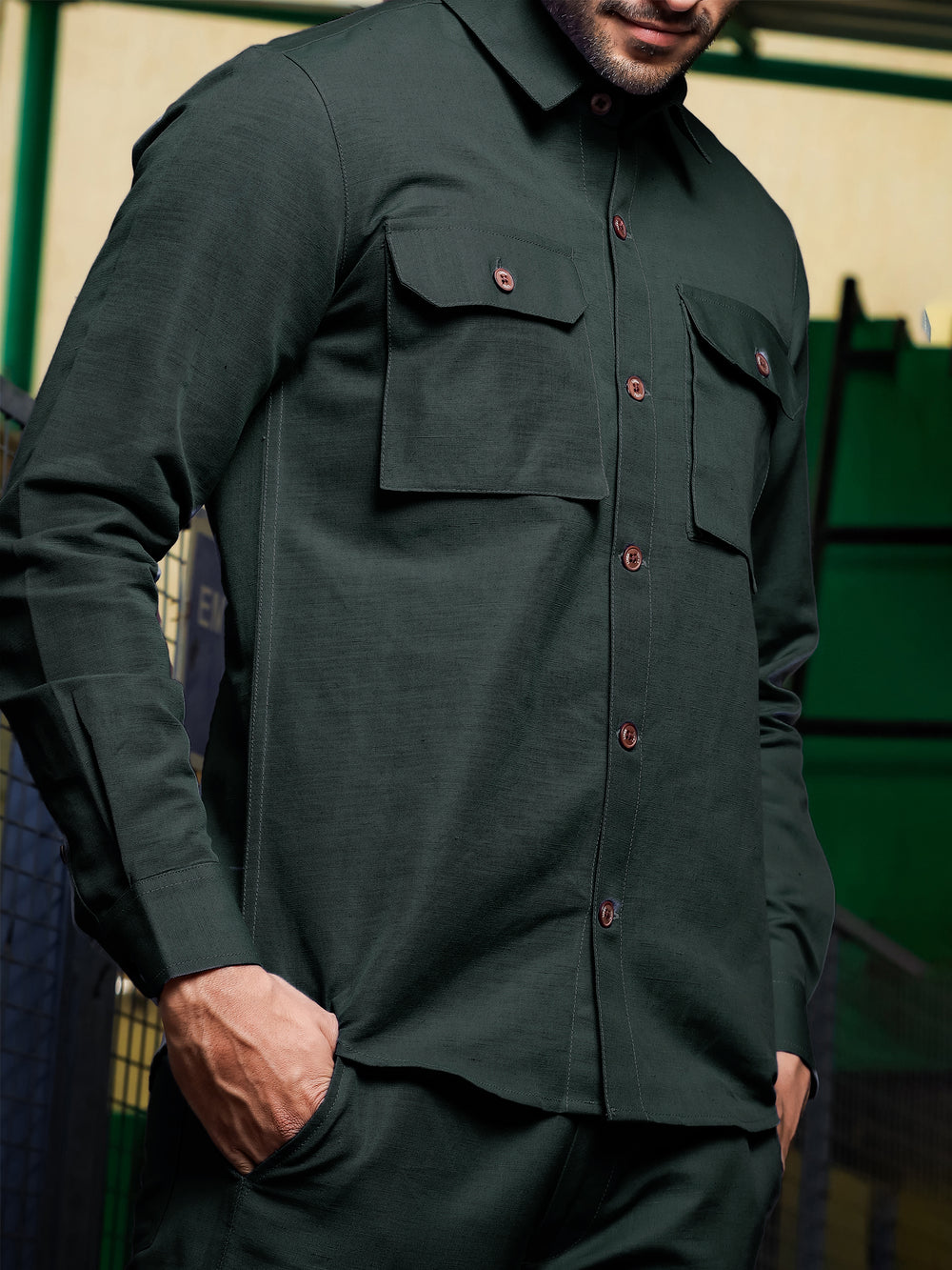 Zayn - Linen Short Jacket - Dark Green