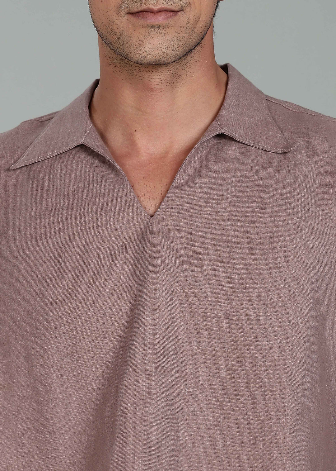 Duke - Pure Linen Oversized Pullover Long Sleeve T shirt - Muted Brown