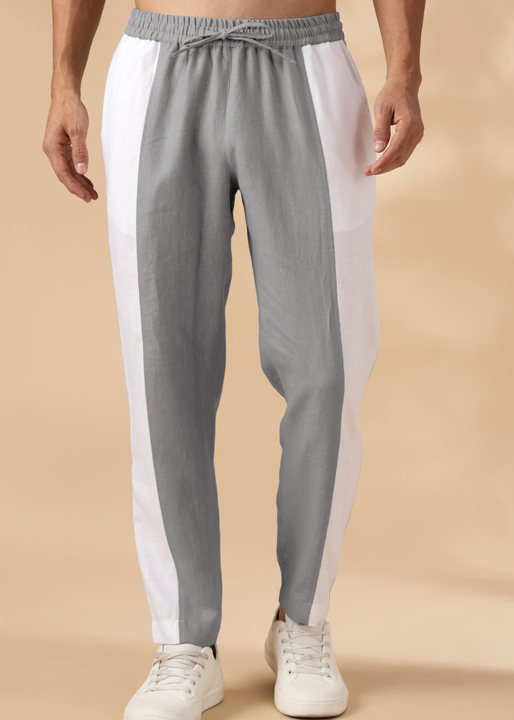 Duo - Pure Linen Panel Elastic Pants with Drawcord - Steel Grey