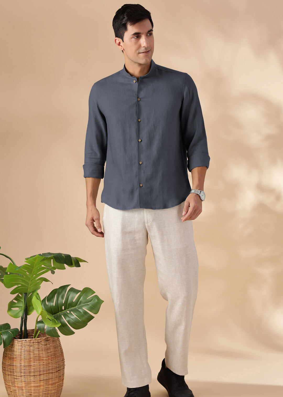 Auro - Pure Linen Full Sleeve Shirt No Pocket - Gunmetal Grey