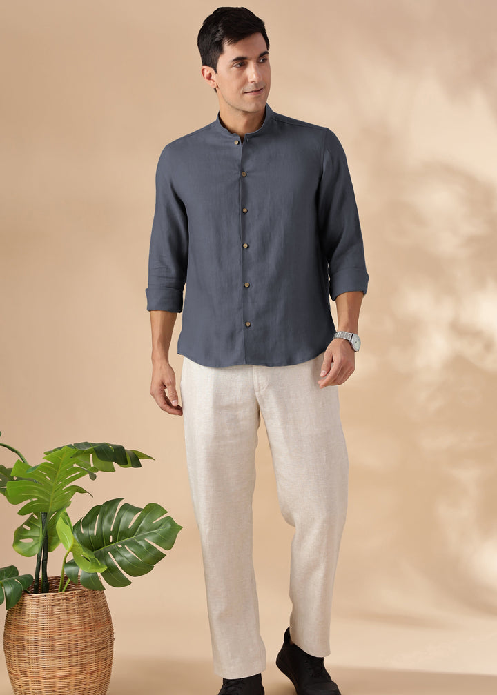 Auro - Pure Linen Full Sleeve Shirt No Pocket - Gunmetal Grey