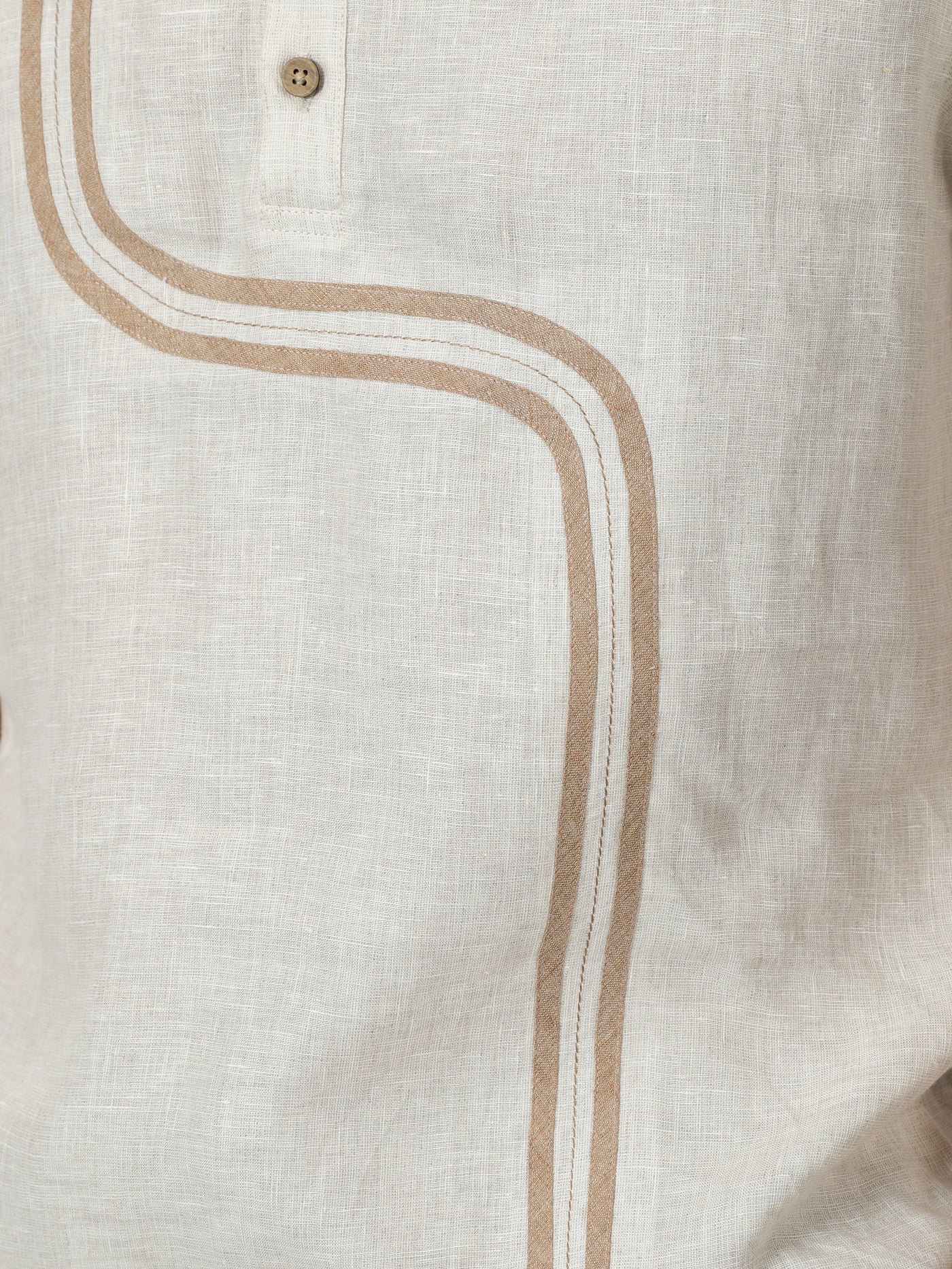 Fabio - Pure Linen Half Placket Stitch Detailed Shirt - Light Ecru