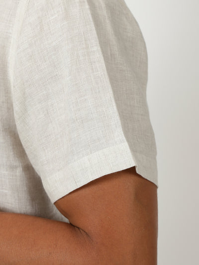 Fabio - Pure Linen Half Placket Stitch Detailed Shirt - Light Ecru