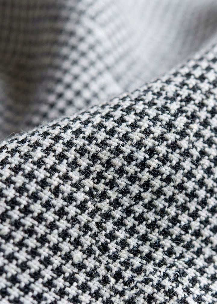 Jay - Pure Linen Appliqué Half Sleeve Shirt - Black Houndstooth