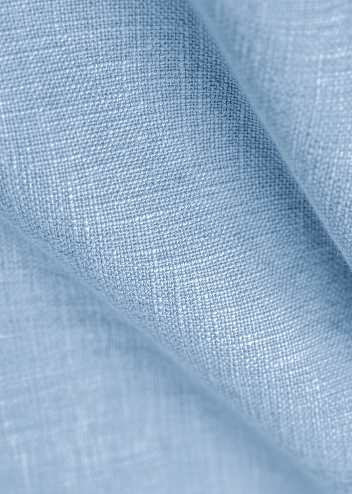 Sarang - Mandarin Collar Deep Placket Pure Linen Short Kurta - Olympic Blue