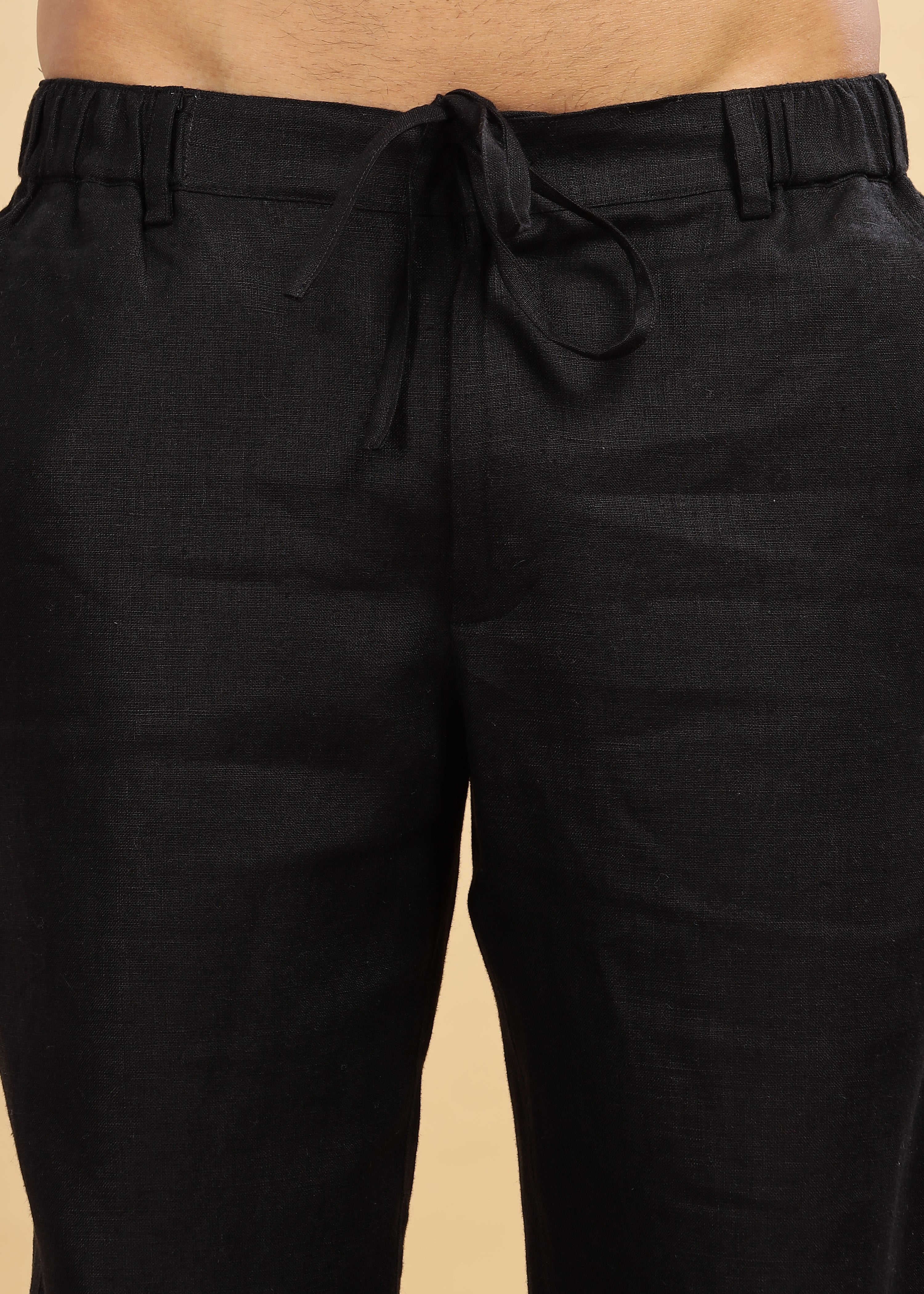 Figo - Pure Linen Drawcord Pants - Black – Linen Trail